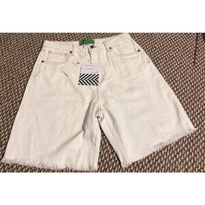 FREE PEOPLE X SANDRINE ROSE White Frayed Hem High Rise Bermuda Jean Shorts sz 31
